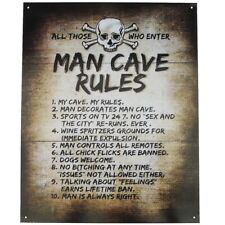 Tin Metal Skull&Crossbones MAN CAVE RULES Sign Garage/Pub/Bar/Tavern Wall Decor picture
