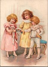 Well Dressed Children Play Together  Junk Journal Ephemera Victorian Trade Card picture
