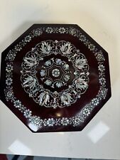 Vtg Mother of Pearl Inlay Octagon Box Lid Oriental Floral Lacquered 5 Sections picture