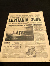 Original Boston Globe Newspaper LUSITANIA SUNK May 7, 1915 picture