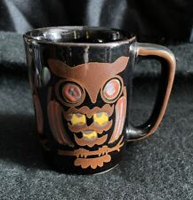 Vintage MCM Black Orange Owl Coffee Mug Retro 60s 70s OTAGIRI Style Ceramic picture