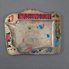 Vintage WASHINGTON State Hand Painted Tin Metal Souvenir Ashtray Trinket Dish picture