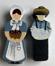 Amish Man and Woman Handmade Wood Figurines Magnets on Back picture