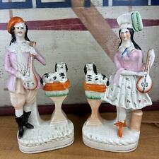 Vintage Rare Man Women Dog Staffordshire English Statue Figure Instruments Old picture