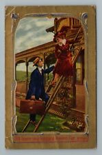 1910 Man Woman Love Ladder Leave Home Vintage Postcard picture