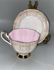 VINTAGE TEA CUP AND SAUCER Queen Anne Gold Guild Pink Interior  372 picture