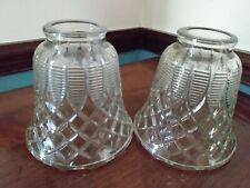 Pair Set 2 Vintage Diamond Etch Glass Hurricane Fitter Lamp Shades Lampshades   picture