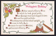 George Washington Birthday-Poem-Prose-Humor-Cherry Tree-Pie-Hatchet-Postcard picture
