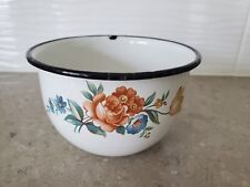Vintage White Floral Enamelware Drinking Cup - Enamel Flowers picture