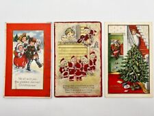 3 Vintage WHITNEY Christmas Postcard Children Girl Santa Almost Caught Suit Tree picture