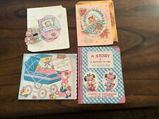 THREE VINTAGE POP OPEN WELCOME BABY CARDS And STORY OF MOTHER TO BE picture