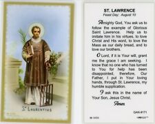 Saint St. Lawrence - Prayer - gold edge - Laminated Holy Card GAN171 picture