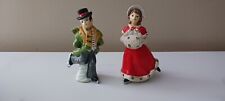 Vintage Christmas Skaters Ceramic Figures Man Woman Retro Holiday Decor picture