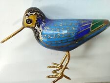 Vtg Brass Enamel Bird figurine Sandpiper Miniature Blue mini Unique Office Art picture