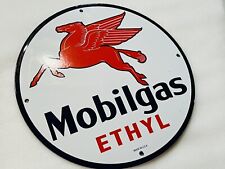 12” Mobil Ethyl Gasoline Mobilgas PORCELAIN ENAMEL SIGN Motor OIL GAS PUMP PLATE picture