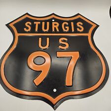 STURGIS SOUTH DAKOTA EMBOSSED METAL SIGN- VINTAGE MOTORCYCLE RALLY SIGN-HARLEY picture