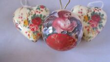 3 Valentine's Day Ornaments Cherubs Red Roses Angels Colorful Hanging picture