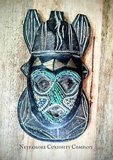 Vintage Wall Decor Ashanti Wood Mask Colorful Beaded African Tribal Collectible  picture