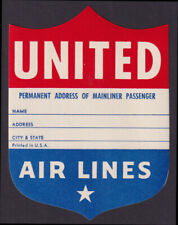 United Air Lines airline baggage sticker 1950s Passenger Permanent Address picture