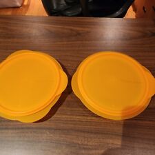 Tupperware Flat Out Collapsible Bowls & Lids Orange Travel Set of 2 picture