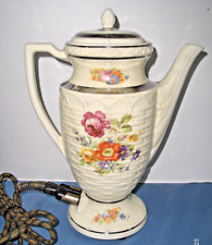 Porcelier Floral Basket Weave Coffee Percolator Teapot Uranium Glaze Pottery picture