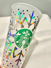 Starbucks Snow Flakes Reusable Cold Cup Frosted Plastic Tumbler 24 oz w/Straw picture