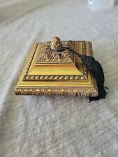 Bombay Company Trinket Box Gold Antique Finish Regency Style Finial Velvet Lined picture
