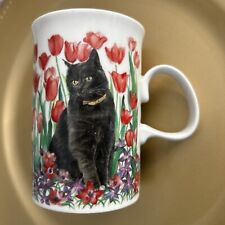Dunoon mug Scotland Black Cat And Kittens Red Tulips Red And Purple Flowers picture