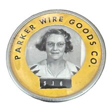 vintage employee photo id badge Parker Wire Goods woman cat eye glasses picture