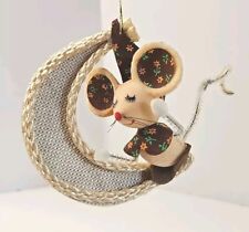 VTG Flocked Mouse Christmas Ornament Pipe Cleaner Mid Century Moon Kitschy picture