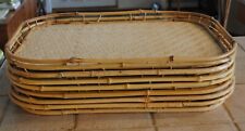 Vtg Set 8 Wicker bamboo Lap Tray Tiki TV Woven Serving 19 X 13