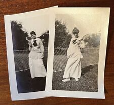 ATQ 1910s Photo Pretty Women In Long White Dresses Play Tennis Racquets Net picture