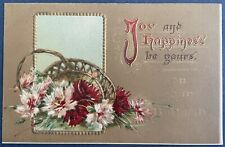 Postcard Birthday Greetings Joy And Happiness Be Yours Basket Of Flowers c1900s picture