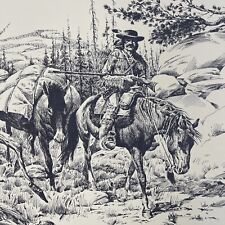 ￼ Jack Hines, Big Timber Montana lithograph, 18x12” ￼Cowboy/Mules, YELLOWSTONE picture