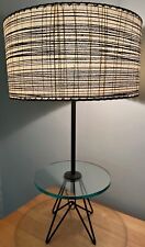 Vintage MCM Metal Lamp Glass Table Fiberglass Shade Mid Century Modern Lighting picture