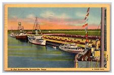 Brownsville TX Texas Port Brownsville 9 Ships Boats  Linen Postcard Posted 1949 picture