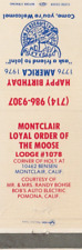 LOYAL ORDER OF MOOSE. VINTAGE MATCHBOOK COVER. MOOSE LODGE 1078. MONTCLAIR, CA. picture