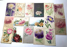 Lot of 15 Floral Embossed Postcards  - c1907-1911- Silk embroidered, High Relief picture