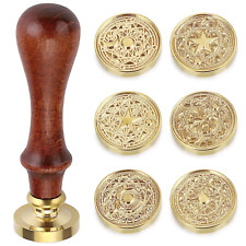 6 PCS Wax Seal Stamp Set with Magic Symbols Stamp Heads Wooden Handle, Vintage picture
