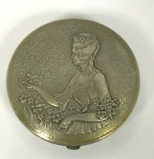 Antique 1920's Norida Beautiful Lady Picking Flowers Silver Metal Compact picture