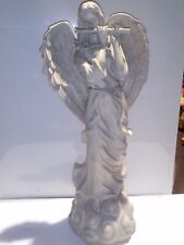 Signed Chrisdon Holy Angel Figurine Playing Flute Walking Clouds Vintage picture