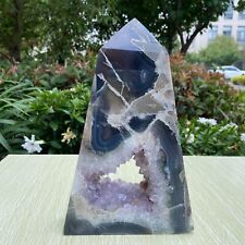 7LB 10.8'' Natural Amethyst Agate Obelisk Crystal Point Quartz Decor Healing picture