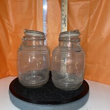 Vintage Asbury 3 Quart Cracker Barrel Style Clear Glass Jar Embossed Set Of 2 picture