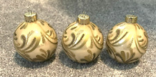 3 Large Vintage UT Silver with Gold Glitter Stenciling Glass Christmas Ornaments picture