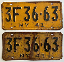 1941 New York License Plate PAIR Warren County Ford Chevrolet DeSoto Dodge Buick picture
