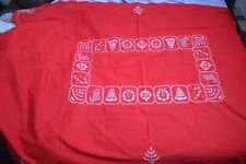 Vintage Red Christmas Needlepoint Tablecloth Stocking Tree Bell Wreath 83 x 56 picture