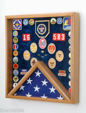 BOY AND CUB SCOUTS FLAG AND AWARDS  OAK OR WALNUT WOOD DISPLAY CASE SHADOW BOX  picture