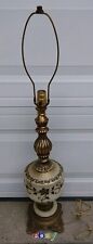 Vintage Mid Century Leviton Brass W Pearl Beige Glass Regency Table Lamp 35