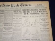 1922 NOVEMBER 22 NEW YORK TIMES - CLEMENCEAU APPEALS TO U.S. FOR FRANCE- NT 8439 picture