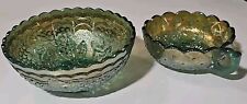 (2) Imperial Carnival Serving Bowl LOT Green Grapes Floral Iridescent Scalloped  picture